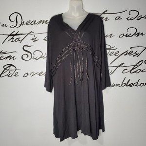 CZ Cover-Ups Black Deep V-Plunge Stretchy Coverup with Ribbon Details, 2X